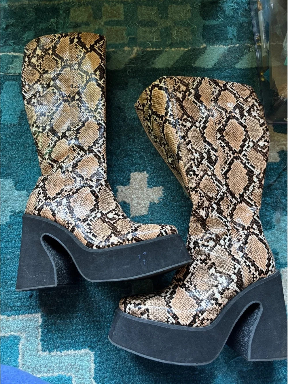 Chunky snakeskin platform boots